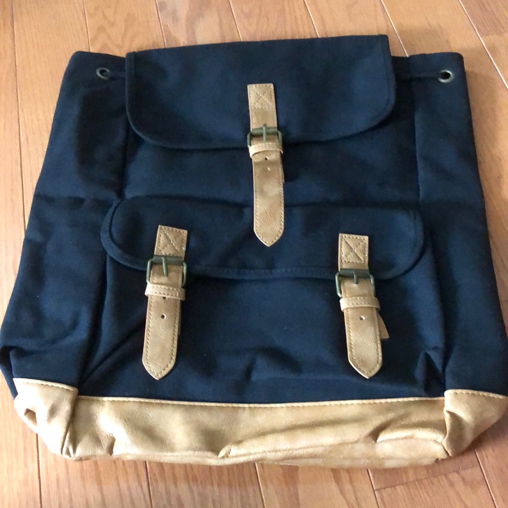 New Black and Tan canvas bag with drawstring and snap closures